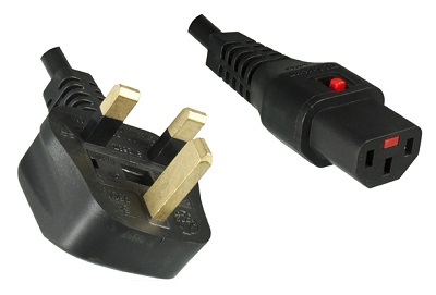 UK plug, 2,0 m, with IEC 60320 C13 connector with Locking (IEC Lock)