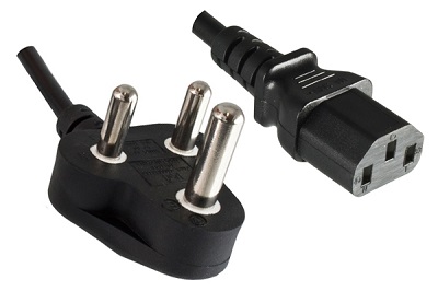 India plug, 3 pole, 1,8 m, with IEC 60320 C13 connector