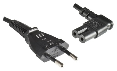 European Flat plug and Angled IEC 60320 C7 connector, 2,0 m, black