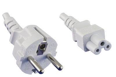 Straight Schuko plug, and IEC 60320 C5 connector, 1,8 m, white