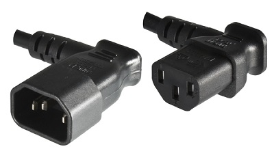 Angled IEC 60320 C14 plug to Angled IEC 60320 C13 connector 0,4 m, black