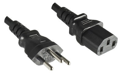 Swiss plug, 1,8 m, with IEC 60320 C13 connector, black