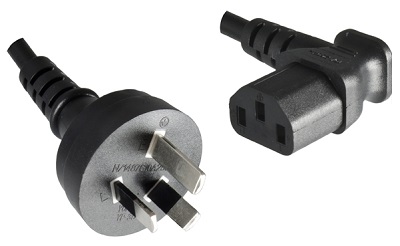 Australia plug, 3 pole, 1,8 m, with Angled IEC 60320 C13 connector, black