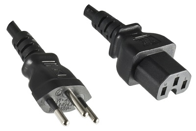 Swiss plug, 1,8 m, with IEC 60320 C15 connector, black