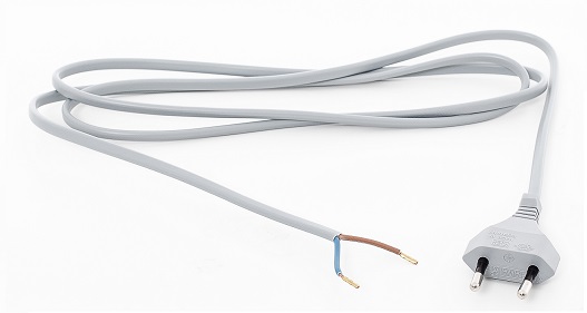 Eurostecker, grau, 2,0 m, 30 mm abgemantelt mit Aderendhülsen