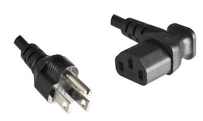 Japan plug 3 pole, 1,8 m, with Angled IEC 60320 C13 connector, black