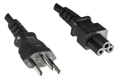 Swiss plug, 1,8 m, with IEC 60320 C5 connector, black