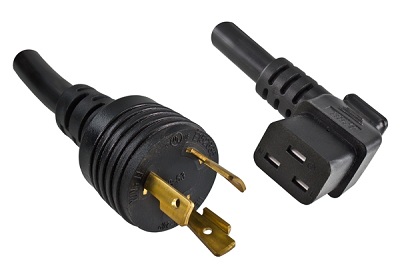 UL plug L6-20P, 3 pole, 6,8 m, with Angled IEC 60320 C19 connector