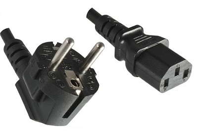 Angled Schuko plug with IEC 60320 C13 connector, 3,0 m, black