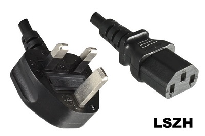 UK plug 13 A, 3 pole, 1,8 m, with IEC 60320 C13 connector, halogen free, LSZH