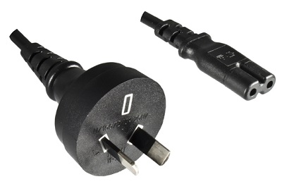 Australia plug, 2 pole, 1,8 m, with IEC 60320 C7 connector, black