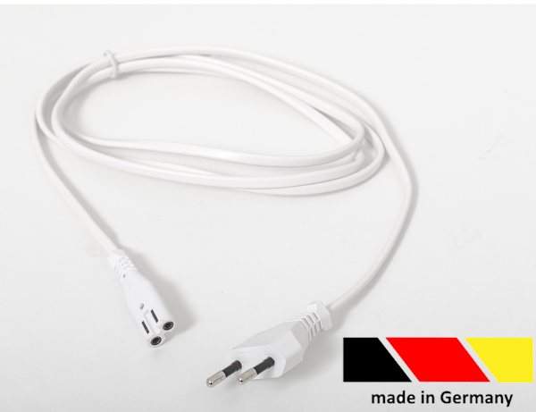 European Flat plug, white, 1,8 m, with IEC 60320 C7 connector 