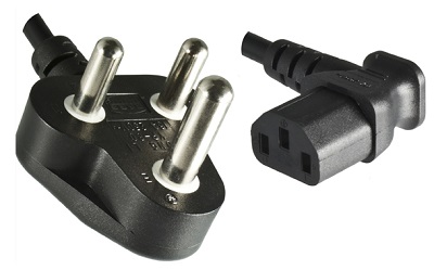 South Africa plug, 3 pole, 1,8 m, with Angled IEC 60320 C13 connector