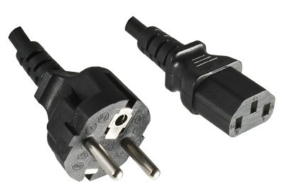 Straight Schuko plug with IEC 60320 C13 connector, 3,0 m, black