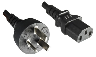 Argentina plug, 3 pole, 1,8 m, with IEC 60320 C13 connector, black