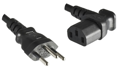 Swiss plug, 3,0 m, with Angled IEC 60320 C13 connector, black