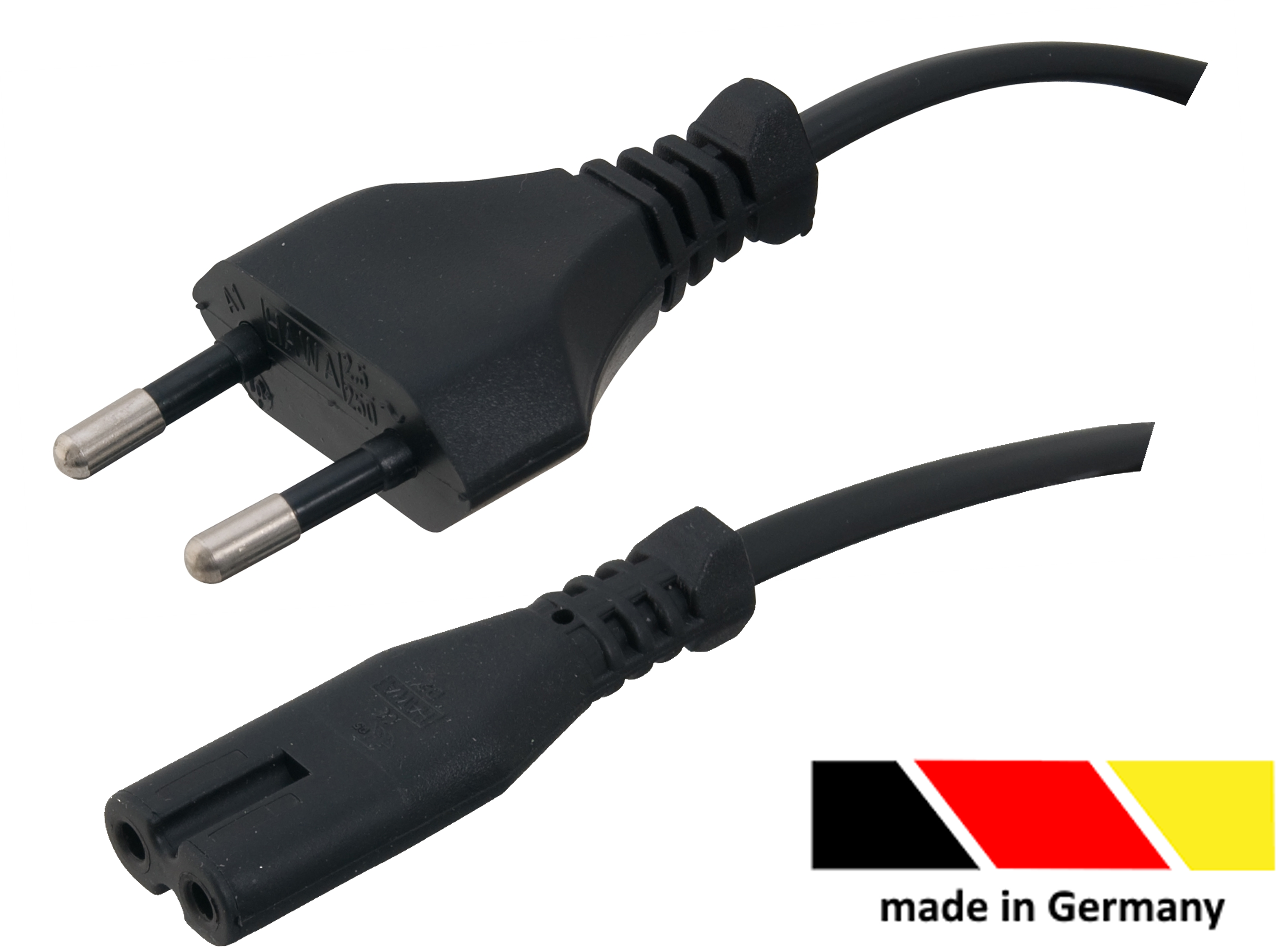 European Flat plug and IEC 60320 C7 connector, 3,0 m, black 