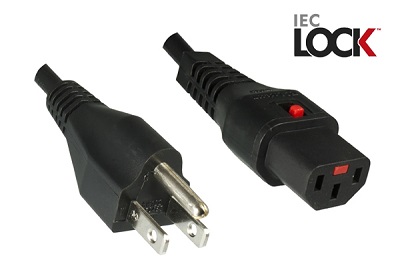 UL plug, 3 pole, 2,0 m, with IEC 60320 C13 connector IEC LOCK