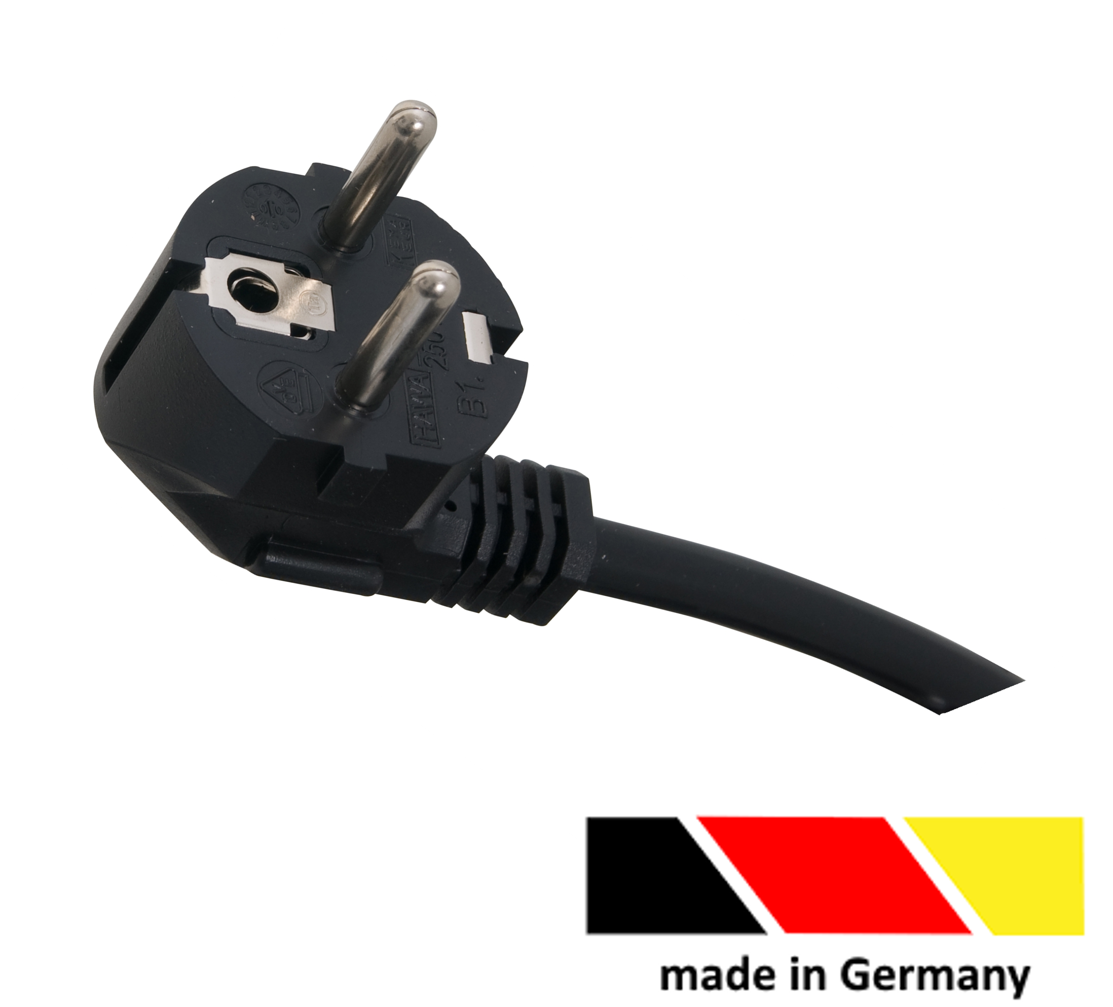 Angled Schuko plug, 1,5 m, 35 mm stripped with splices