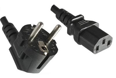 Angled Schuko plug with IEC 60320 C13 connector, 1,8 m, black