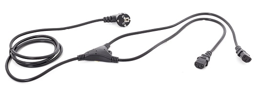 Y Adapter cable 1 x Angled Schuko plug to 2 x C13, 5,00 m, black