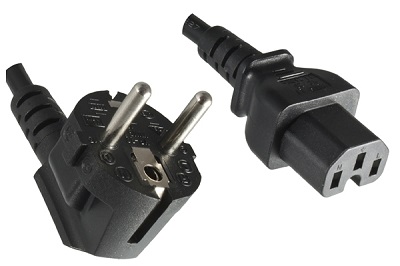 Angled Schuko plug to IEC 60320 C15 connector 3,0 m, black