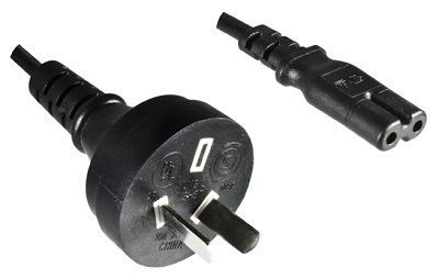 Argentina plug, 2 pole, 1,8 m, with IEC 60320 C7 connector, black