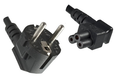 Angled Schuko plug and Angled IEC 60320 C5 connector, 3,0 m, black