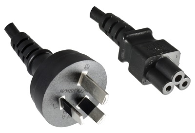 Australia plug, 3 pole, 1,8 m, with IEC 60320 C5 connector, black