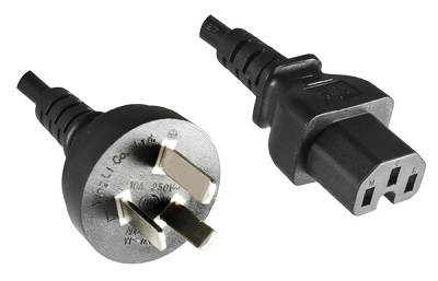 China-Stecker 10A, 3-polig, 1,8 m, mit Warmgerätedose C15, schwarz