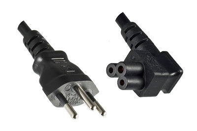 Swiss plug, 1,8 m, with angled IEC 60320 C5 connector, black