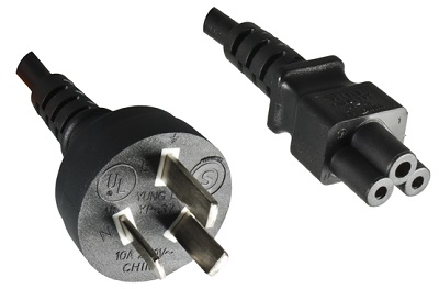 Argentina plug, 3 pole, 1,8 m, with IEC 60320 C5 connector, black