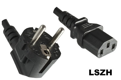 Angled Schuko plug with IEC 60320 C13 connector, 5,0 m, black, halogen free, LSZH