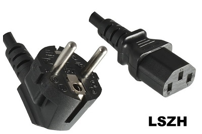 Angled Schuko plug with IEC 60320 C13 connector, 1,8 m, black, halogen free, LSZH