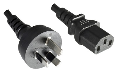 Australia plug, 3 pole, 2,0 m, with IEC 60320 C13 connector, black